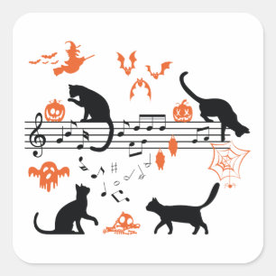 Halloween Spooky and Scary Cats Playing Music Note Square Sticker