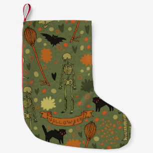Halloween spooky background. With cats, roses, bat Small Christmas Stocking