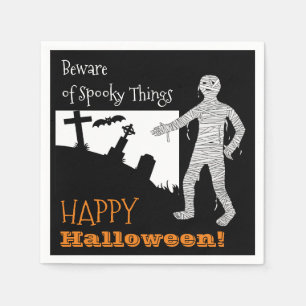 Halloween Spooky Bats Cemetery Mummy Black Orange Napkin