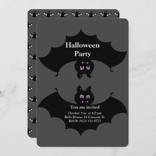 Halloween Spooky Bats on Grey Invitation (Front/Back)