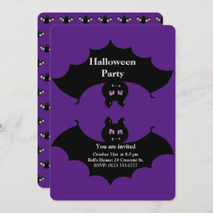 Halloween Spooky Bats on Royal Purple Invitation