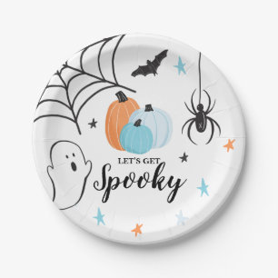 Halloween Spooky Birthday Blue Pumpkins Paper Plate
