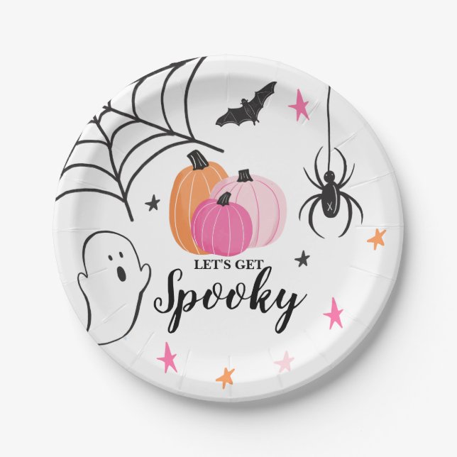 Halloween Spooky Birthday Pink Pumpkins Paper Plate (Front)