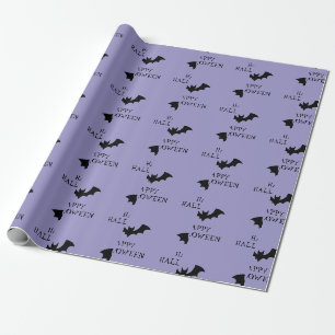 Halloween Spooky Black and Purple Bats Pattern Wrapping Paper