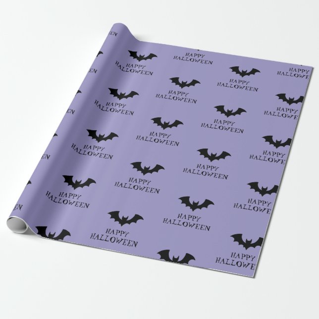 Halloween Spooky Black and Purple Bats Pattern     Wrapping Paper (Unrolled)