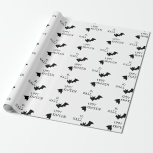 Halloween Spooky Black and white Bats Pattern Wrapping Paper