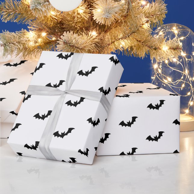 Halloween Spooky Black and white Bats Pattern Wrapping Paper (Holidays)