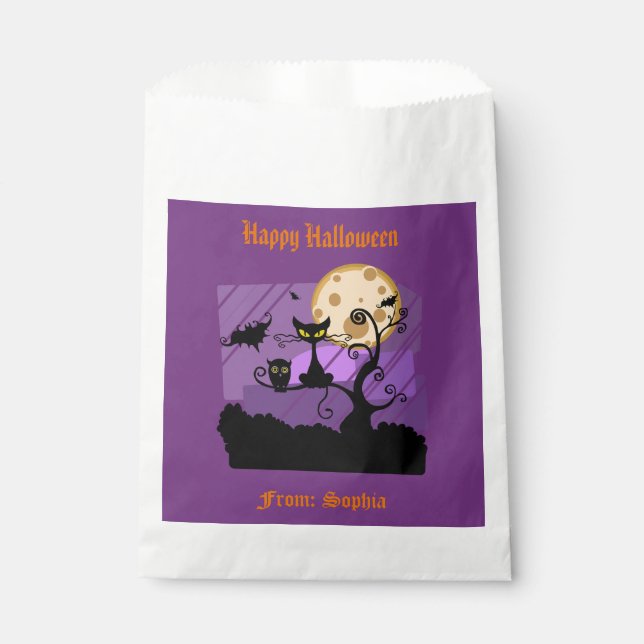 Halloween Spooky Black Cat Bat Owl Moon Custom Favour Bags (Front)
