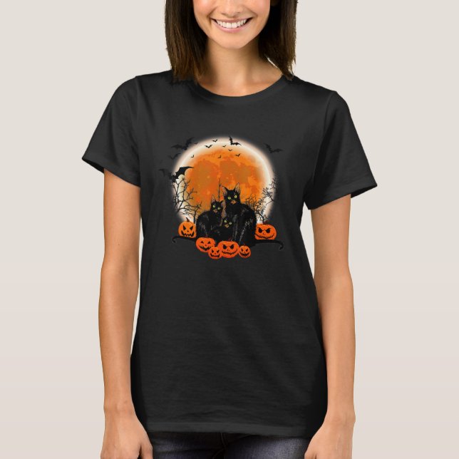 Halloween Spooky Black Cat Mum Pumpkin Ghosts Scar T-Shirt (Front)