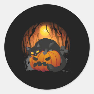 Halloween Spooky Black Cat Pumpkin Graveyard Scary Classic Round Sticker