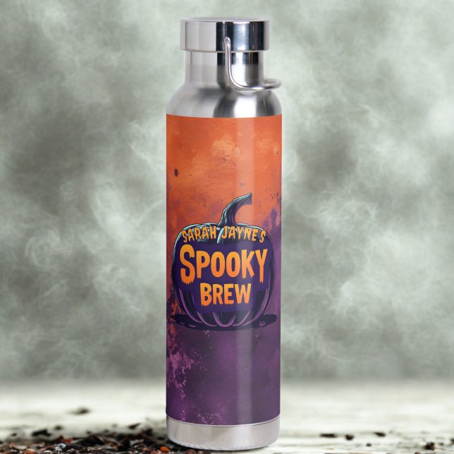 Halloween Spooky Brew Orange and Purple Water Bottle (Keeps your warm brews warm and your cold brews cold - Both will be equally spooky)