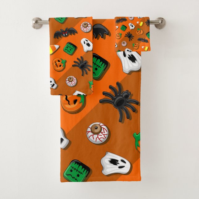 Halloween Spooky Candies Party     Bath Towel Set (Insitu)