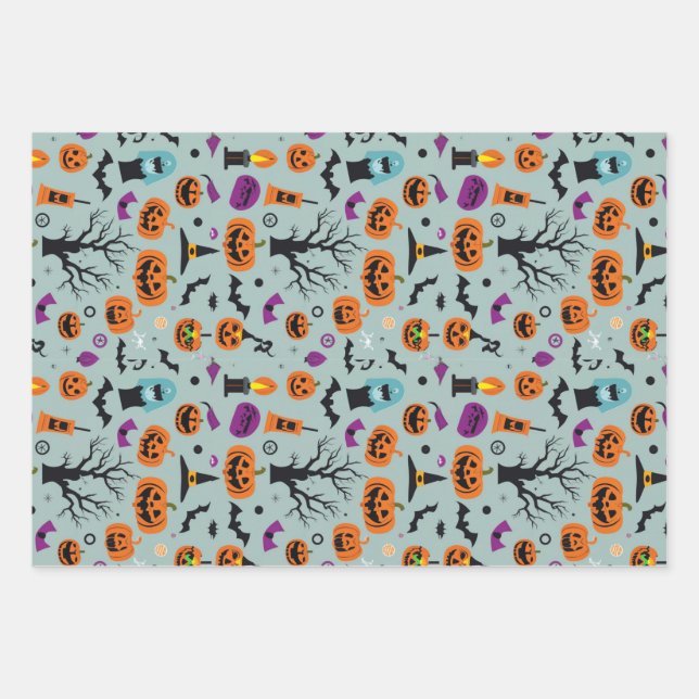 Halloween Spooky Candy Ghost Pattern Wrapping Paper Sheet (Front)