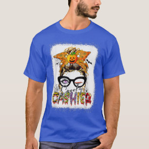 Halloween Spooky Cashier Messy Bun Glasses Spooky T-Shirt