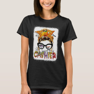 Halloween Spooky Cashier Messy Bun Glasses Spooky T-Shirt