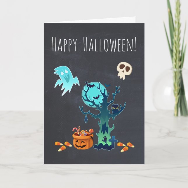 Halloween Spooky Creepy Ghosts Bats Skulls & Candy Card (Front)