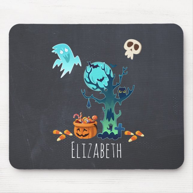 Halloween Spooky Creepy Ghosts Bats Skulls & Candy Mouse Mat (Front)