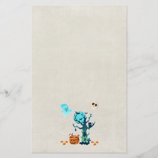 Halloween Spooky Creepy Ghosts Bats Skulls & Candy Stationery (Front)