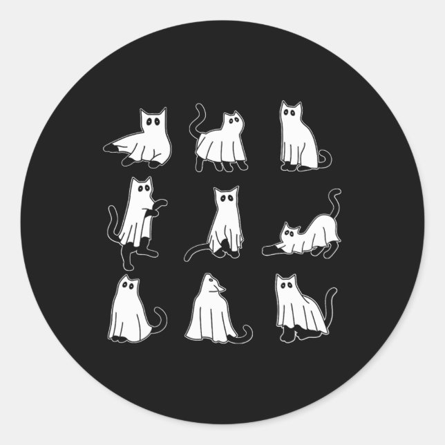 Halloween Spooky Cute Black Cats Kitty Ghosts Fall Classic Round Sticker (Front)