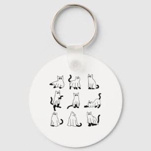 Halloween Spooky Cute Black Cats Kitty Ghosts Fall Key Ring