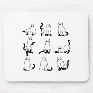 Halloween Spooky Cute Black Cats Kitty Ghosts Fall Mouse Mat