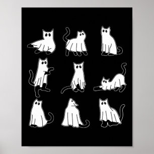 Halloween Spooky Cute Black Cats Kitty Ghosts Fall Poster