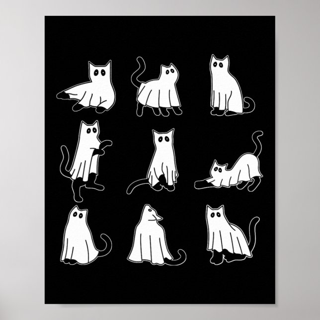 Halloween Spooky Cute Black Cats Kitty Ghosts Fall Poster (Front)