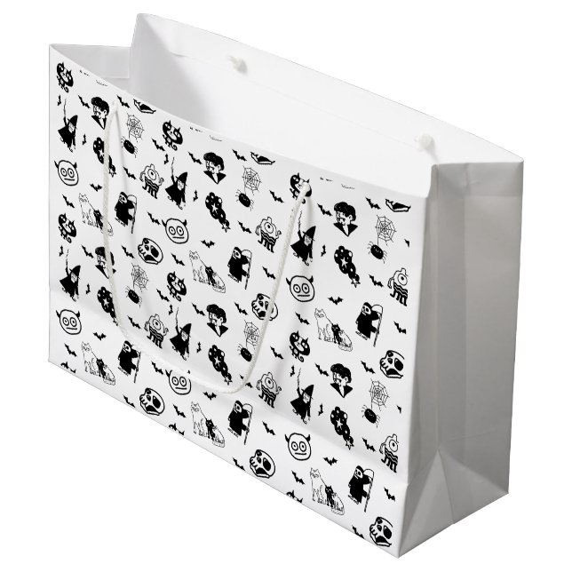 Halloween Spooky Cute Pattern Holiday Horror Black Large Gift Bag (Front Angled)