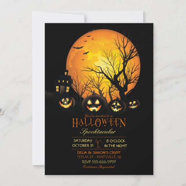 Halloween Spooky Dark Full Moon Jack O Lantern Invitation (Front)