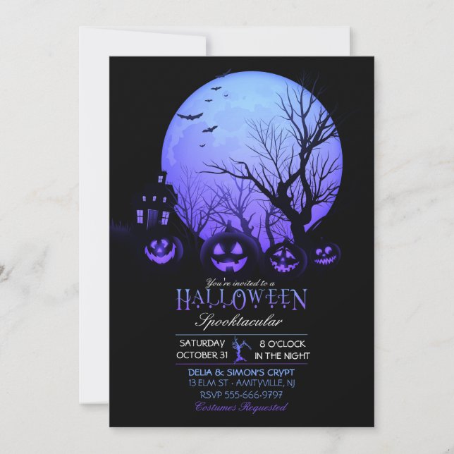 Halloween Spooky Dark Full Moon Jack O Lantern Invitation (Front)