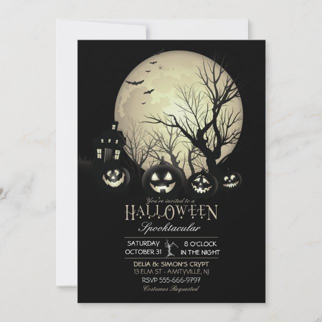 Halloween Spooky Dark Full Moon Jack O Lantern Invitation (Front)