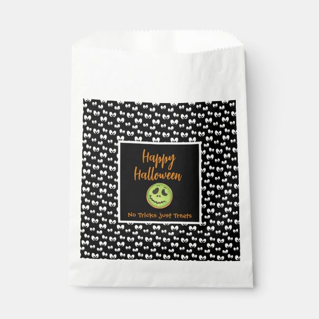 Halloween spooky eyes green cookie no tricks  favour bags (Front)