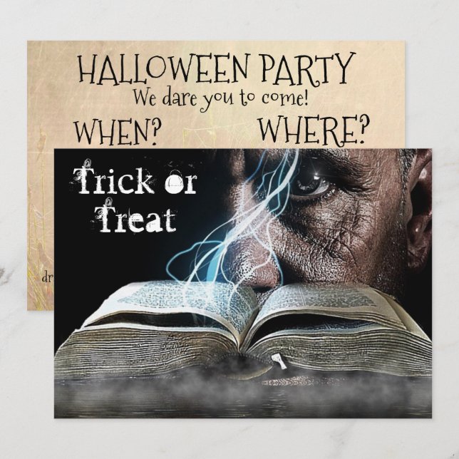 Halloween Spooky  Eyes & Spell Book Invitation (Front/Back)