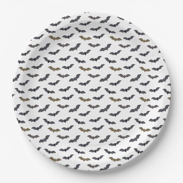 Halloween Spooky Flock Of Vampire Bats Paper Plate (Front)