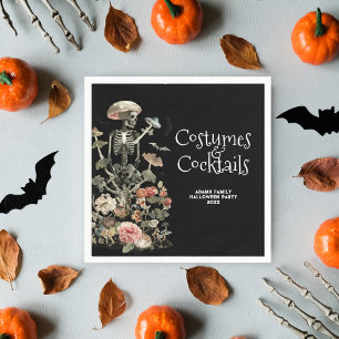 Halloween Spooky Floral Black Costume & Cocktails Napkin