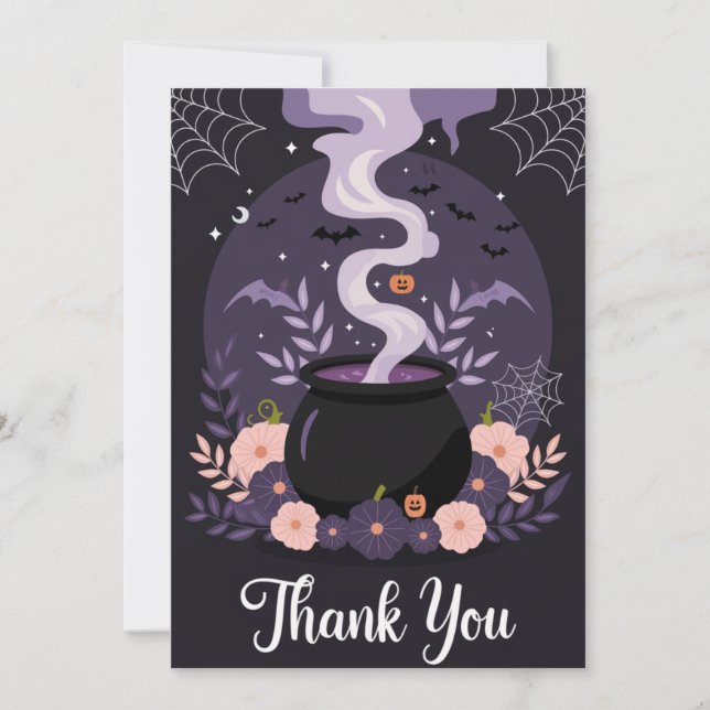 Halloween Spooky Floral Cauldron Thank You Card (Front)