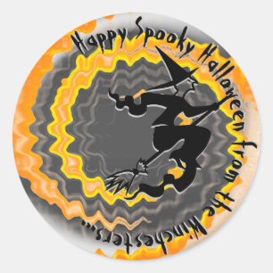 Halloween spooky flying witch magic spell custom classic round sticker