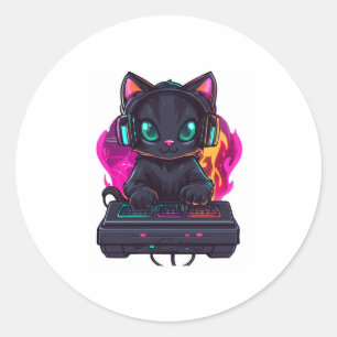 Halloween Spooky Gamer Cat Classic Round Sticker