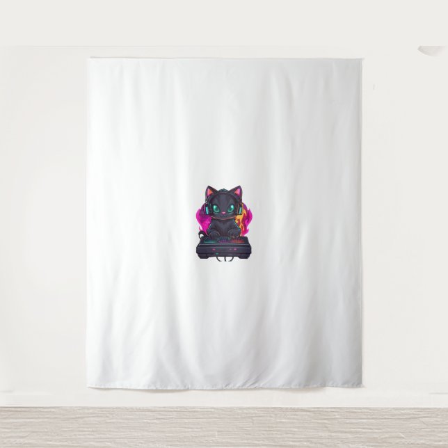 Halloween Spooky Gamer Cat Tapestry (Front)