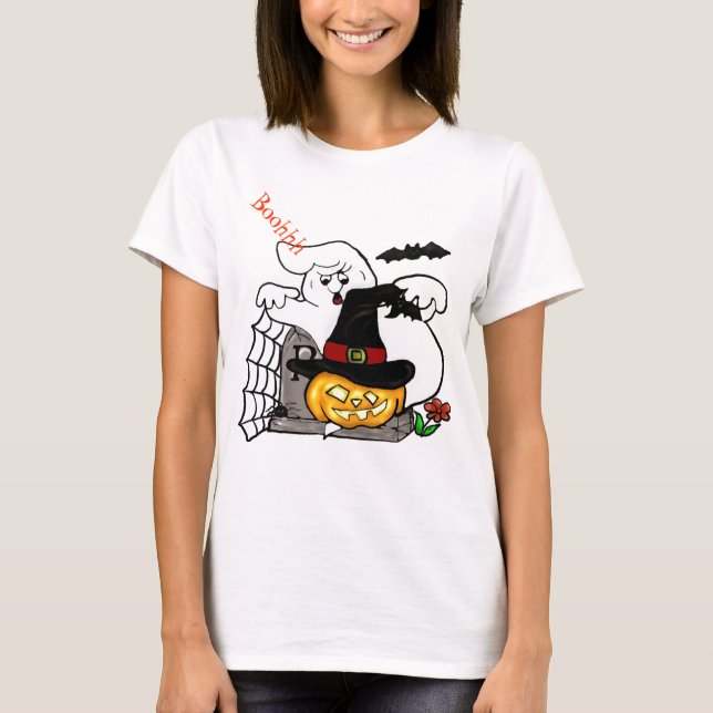 Halloween Spooky ghost and pumpkin design T-Shirt (Front)