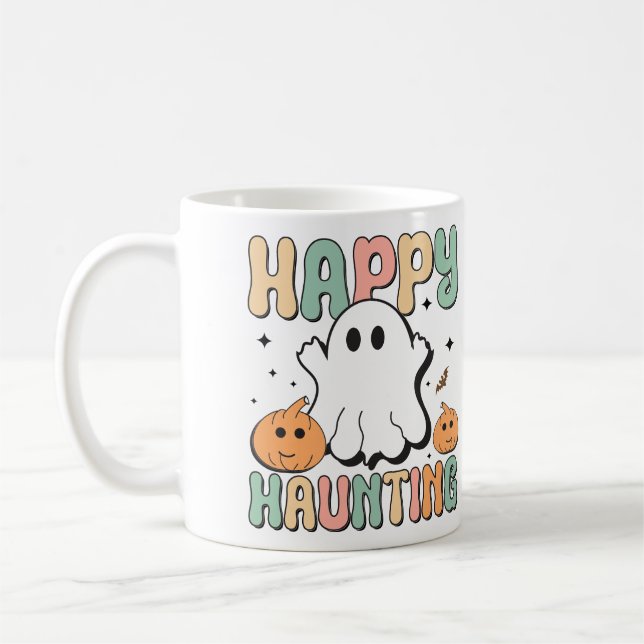 Halloween Spooky Ghost Colourful Greeting Coffee Mug (Left)