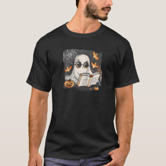 Halloween Spooky Ghost Costume Reading Books Bats  T-Shirt