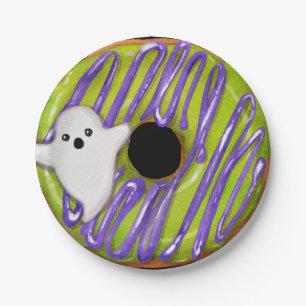Halloween Spooky Ghost Green Doughnut Paper Plate