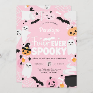 Halloween Spooky Ghost Pink 4th Birthday Party Invitation