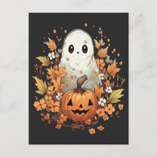 Halloween Spooky Ghost Pumpkin Postcard (Front)