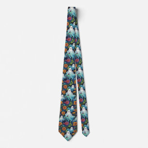 Halloween Spooky Ghosts and Flowers Tie