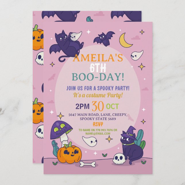 Halloween Spooky Ghosts Pink Party Birthday Invitation (Front/Back)