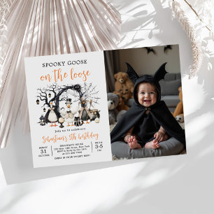 Halloween Spooky Goose Birthday Party Photo Invitation