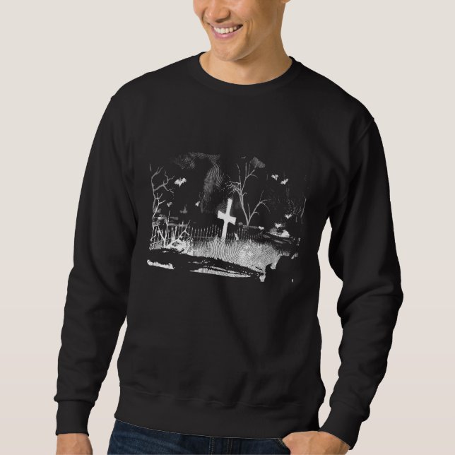 Halloween Spooky Graveyard Bats Art Print Sweatshirt (Front)