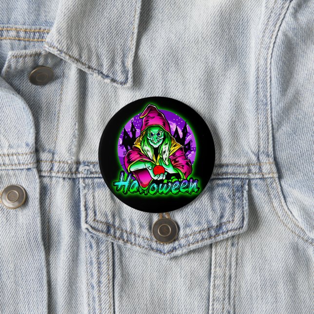 Halloween Spooky Green Witch Magic Hat Apple 7.5 Cm Round Badge (In Situ)